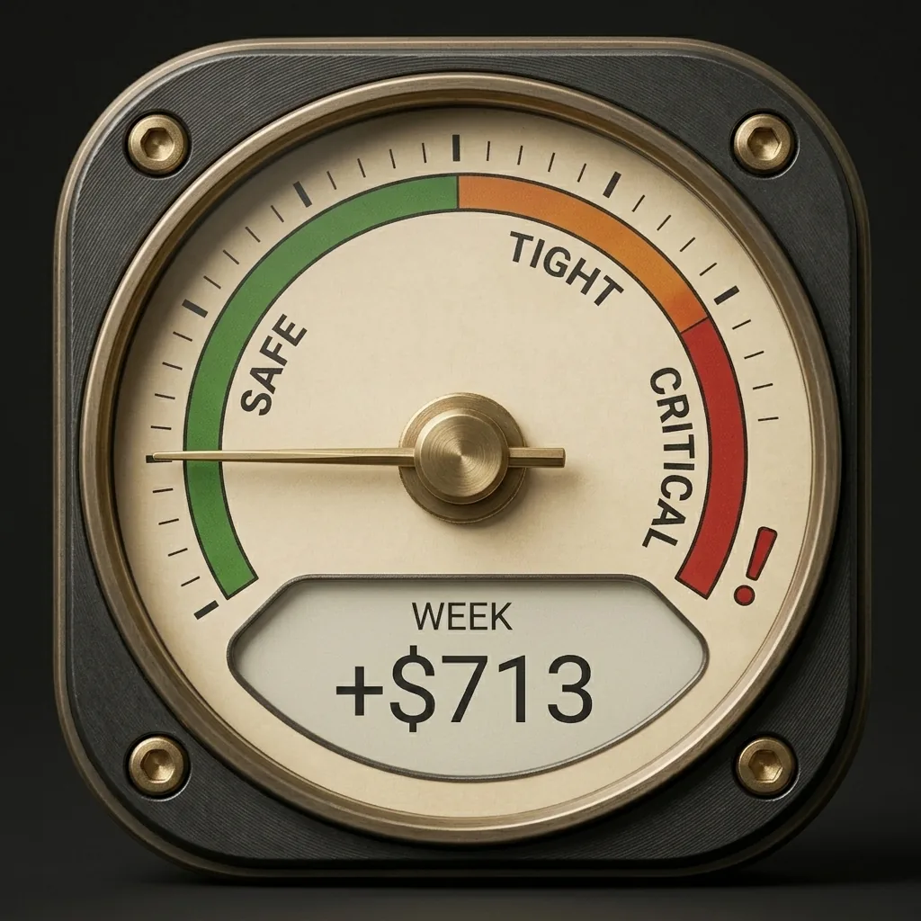 Screen showing week +$713